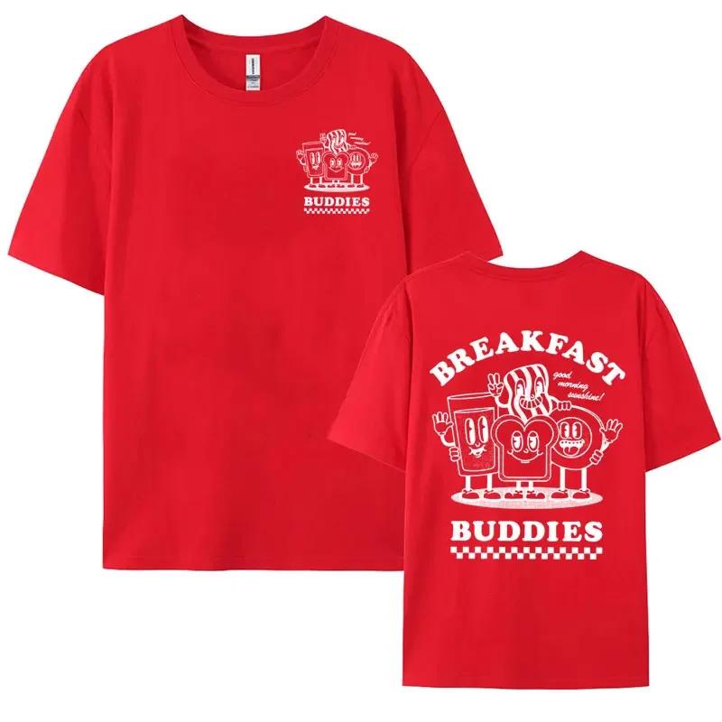 BREAKFAST BUDDIES Funny Cute Meme Graphic T-shirt Men Women's Fashion Hip Hop Cartoon T-shirts Casual Cozy Short Sleeve T Shirt