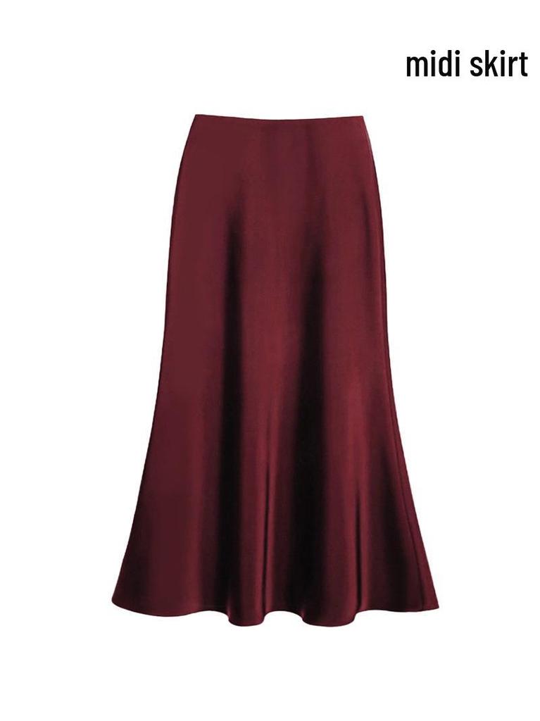 French Chic High-Waist Satin Midi Fishtail Skirt for Spring/Summer