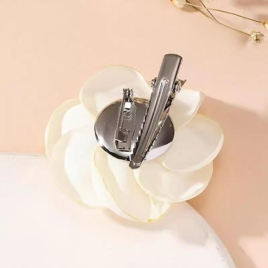 3D Brož s designem látkové květiny, klip na límec, květ kamélie, klopa, všestranné nošení, módní doplněk