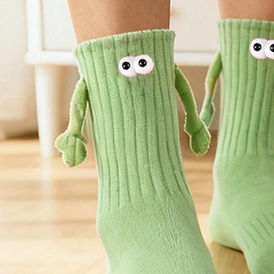 Magnetic Holding Hands Socks Fun Crew Socks with 3D Eyes Stretchy Interacting Socks for Women Men Teens Couples Friends Gifts