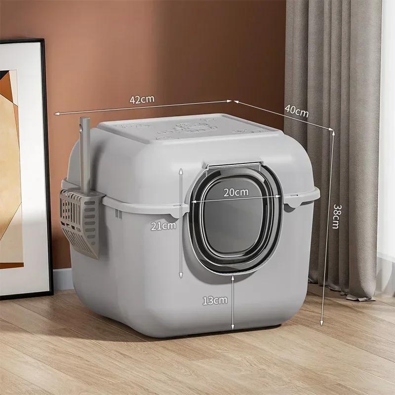 

Totally Closed Cat Litter Box Large Capacity Cat Bedpans Anti-Spill & Sand-Leakage Pet Toilet Plastic Cat Sandbox Sanitary Tray серый