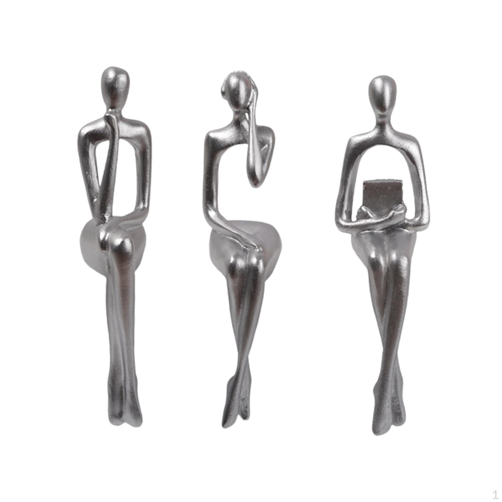 

3 шт., современная скульптура сидящего мыслителя, абстрактное искусство, коллекционные статуи из смолы, фигурки для дома серебряный