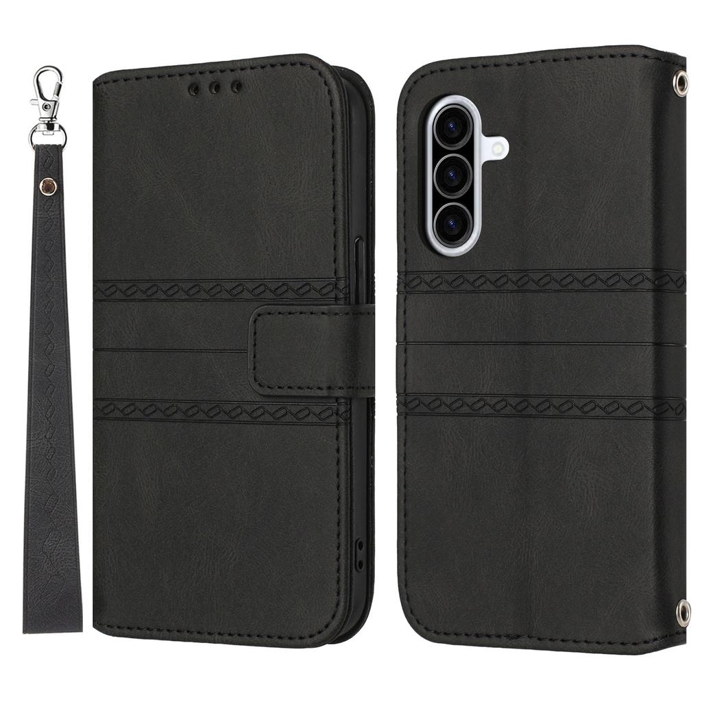 For Samsung Galaxy A17 5G/A26 5G Case Wallet Skin-Touch Leather Imprinted Phone Cover with Wrist Strap