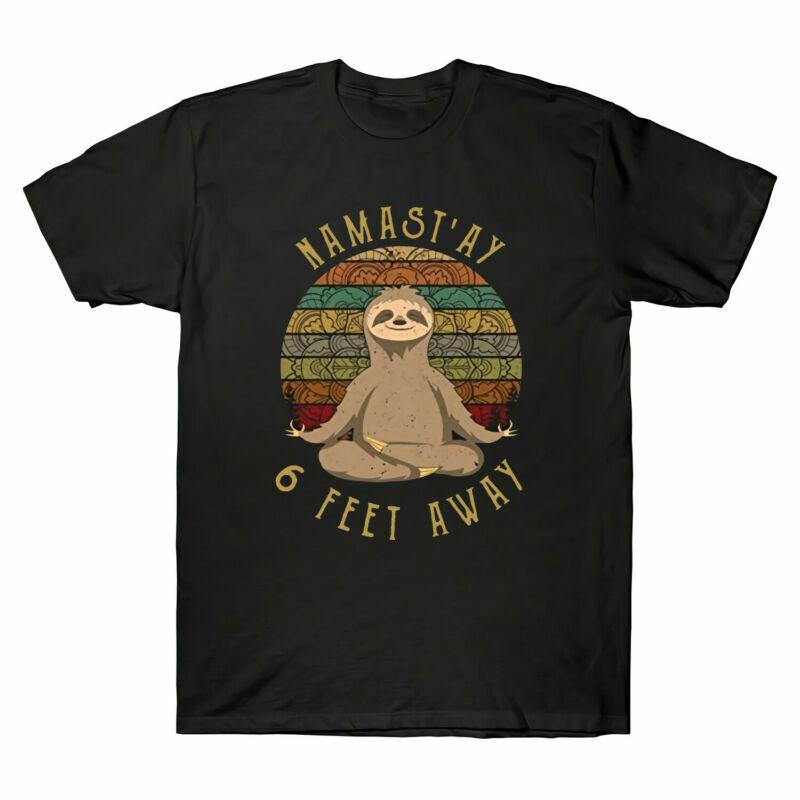 Sloth Hippies Yoga Namast ay 6 Feet Away Social Distancing Vintage Men T-shirt S