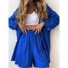 Fashion Spring and Summer Two-Piece Set Long Sleeves Lapel Shirt Shorts Loose Fashion Casual Set Casual Suit