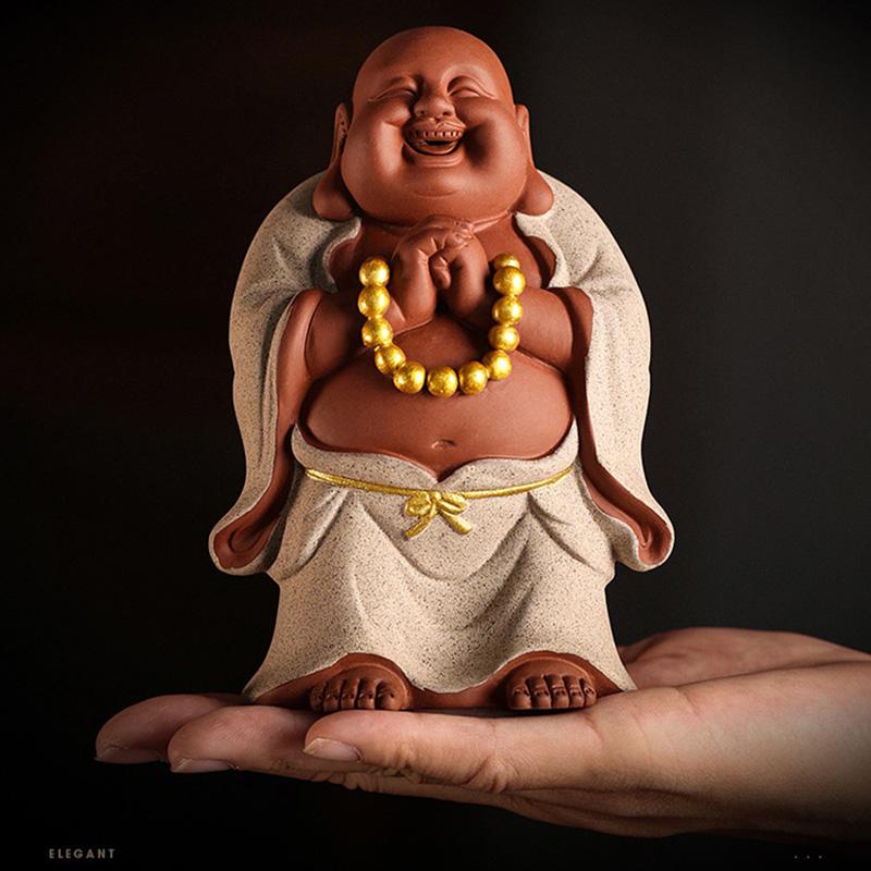 Ceramics LAUGHING BUDDHA Sculptures Figurines Chinese Characteristic Home Living Room Office Table Decoration and Accessories
