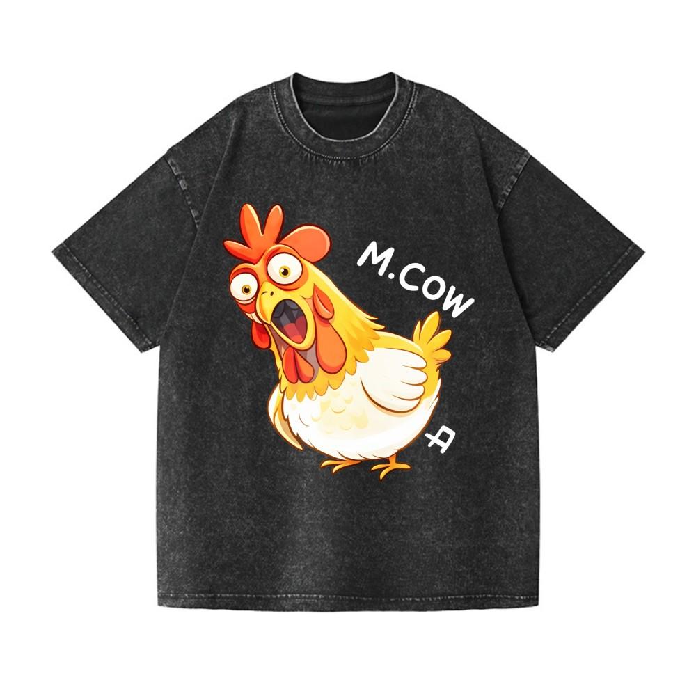Funny Screaming Chicken M.COW Cartoon Washed Oversized Cotton T-Shirt S