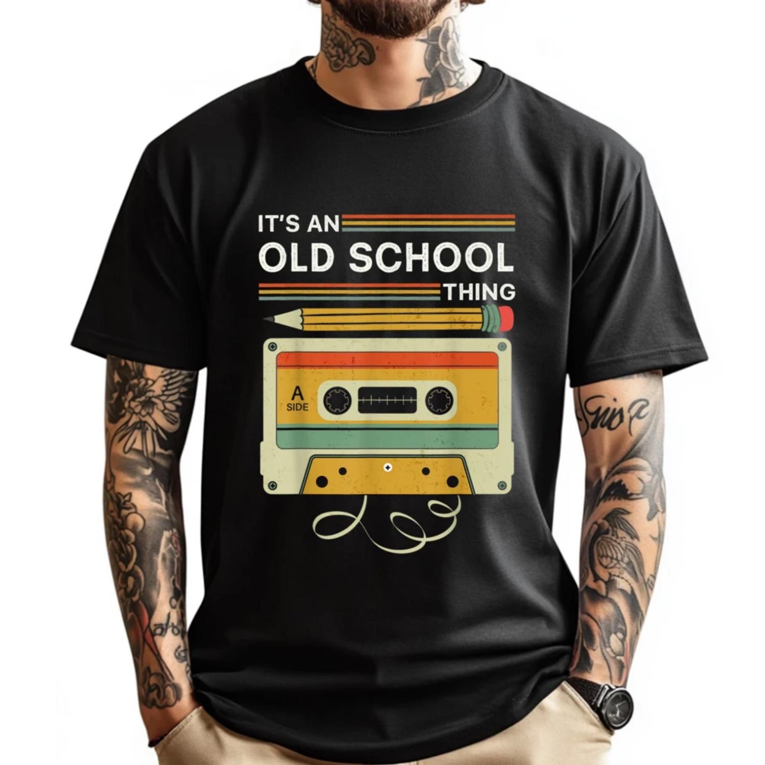 

Oldschool Cassette Tape 80s 90s Cassette Tape Plain Shirt Cotton T Shirt Mens Clothing Graphic Cotton Short Sleeve XXXXXL чорний
