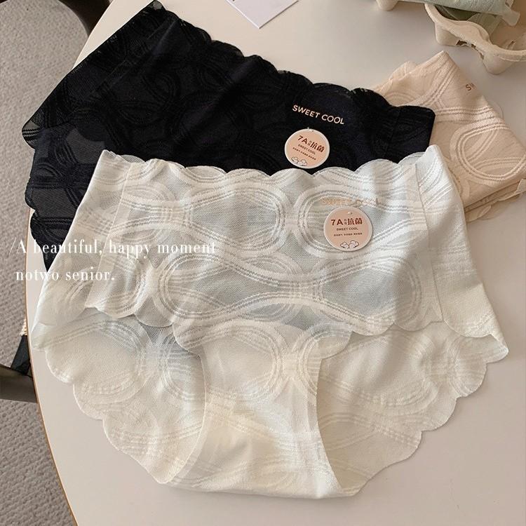 Dámské krajkové bezešvé spodní prádlo Dámské letní spodní prádlo se středním pasem z čisté bavlny 7A Antibakteriální spodní prádlo s prodlouženým klínem