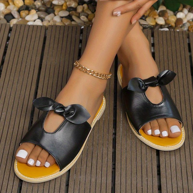 Women's One-step Sandals, All-weather Comfortable Shoes, Bow Style Leatherette Shoes