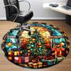 1pc Christmas StainedGlass Office Round Area Rug, Under Office Chairs Bedroom Living Room Home Decor, Room Deco