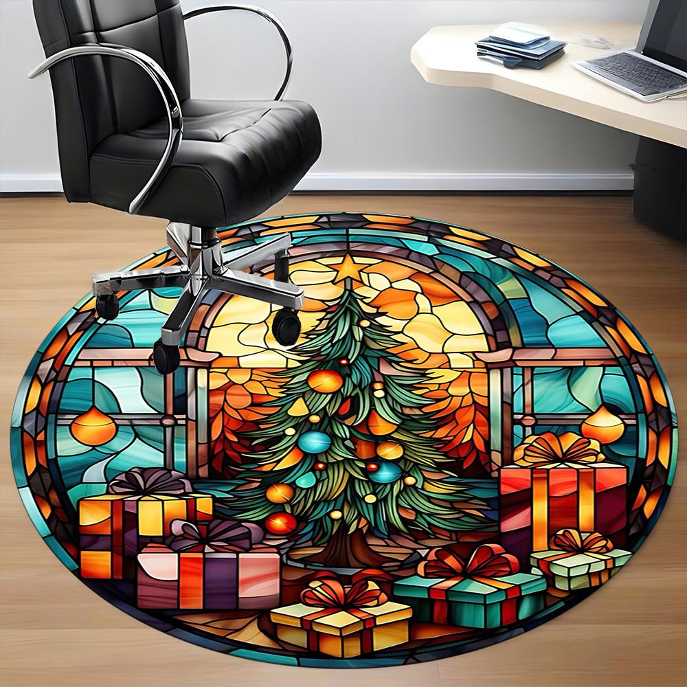 1pc Christmas StainedGlass Office Round Area Rug, Under Office Chairs Bedroom Living Room Home Decor, Room Deco