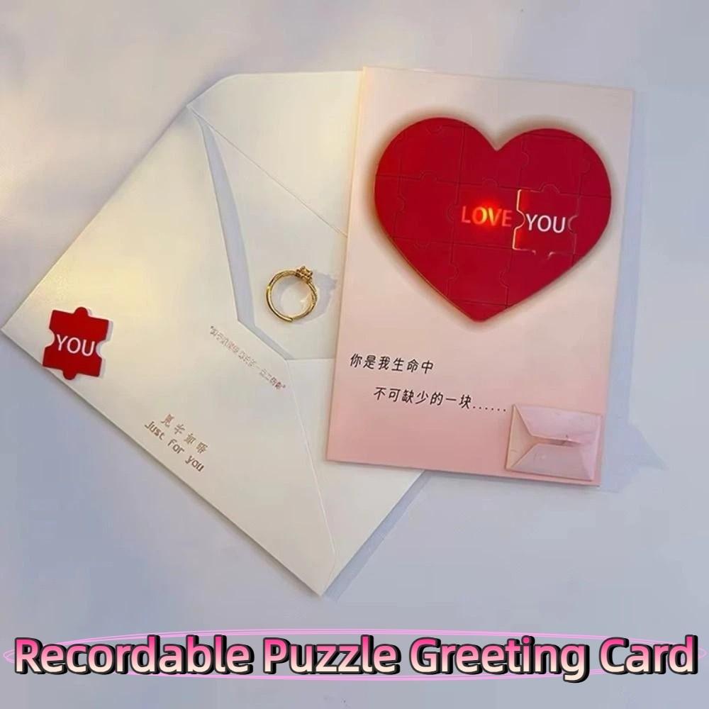Romantic Love Puzzle Postcard Creative Surprise Valentine's Day Card with Envelope Puzzle Recording