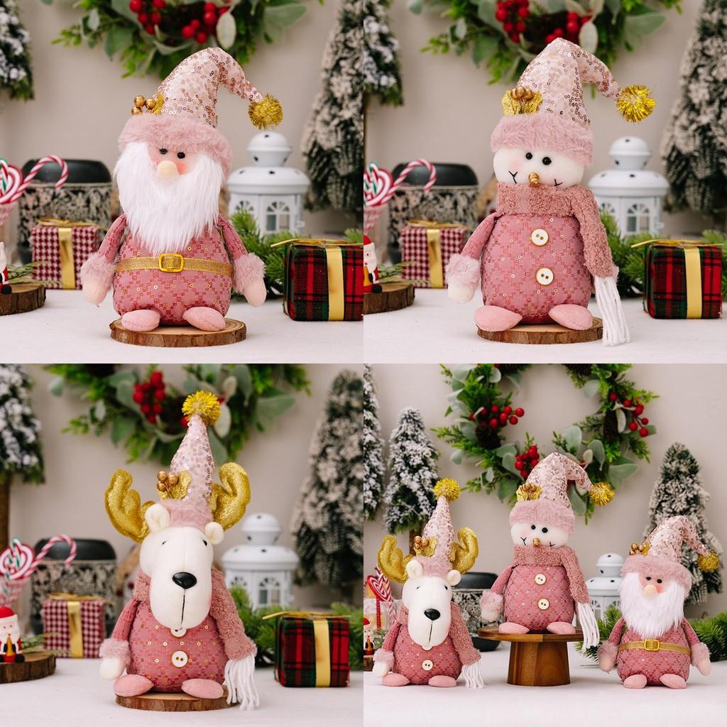 Adorable Pink Christmas Decoration Plush Sitting Gnome Snowman Reindeer Figurines For Festive Holiday Display