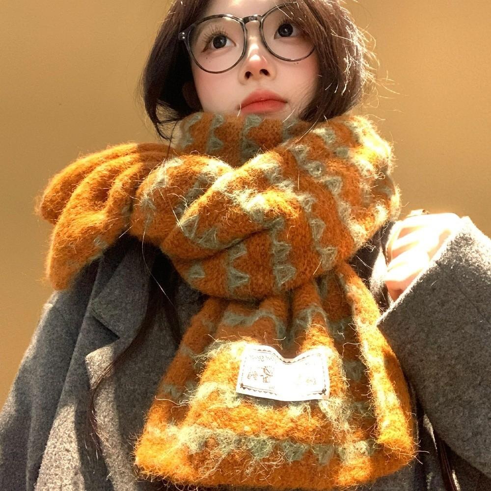 Korean Style Pumpkin Color Knitted Scarf 170cm x 25cm Fall Winter Neck Warmer For Women