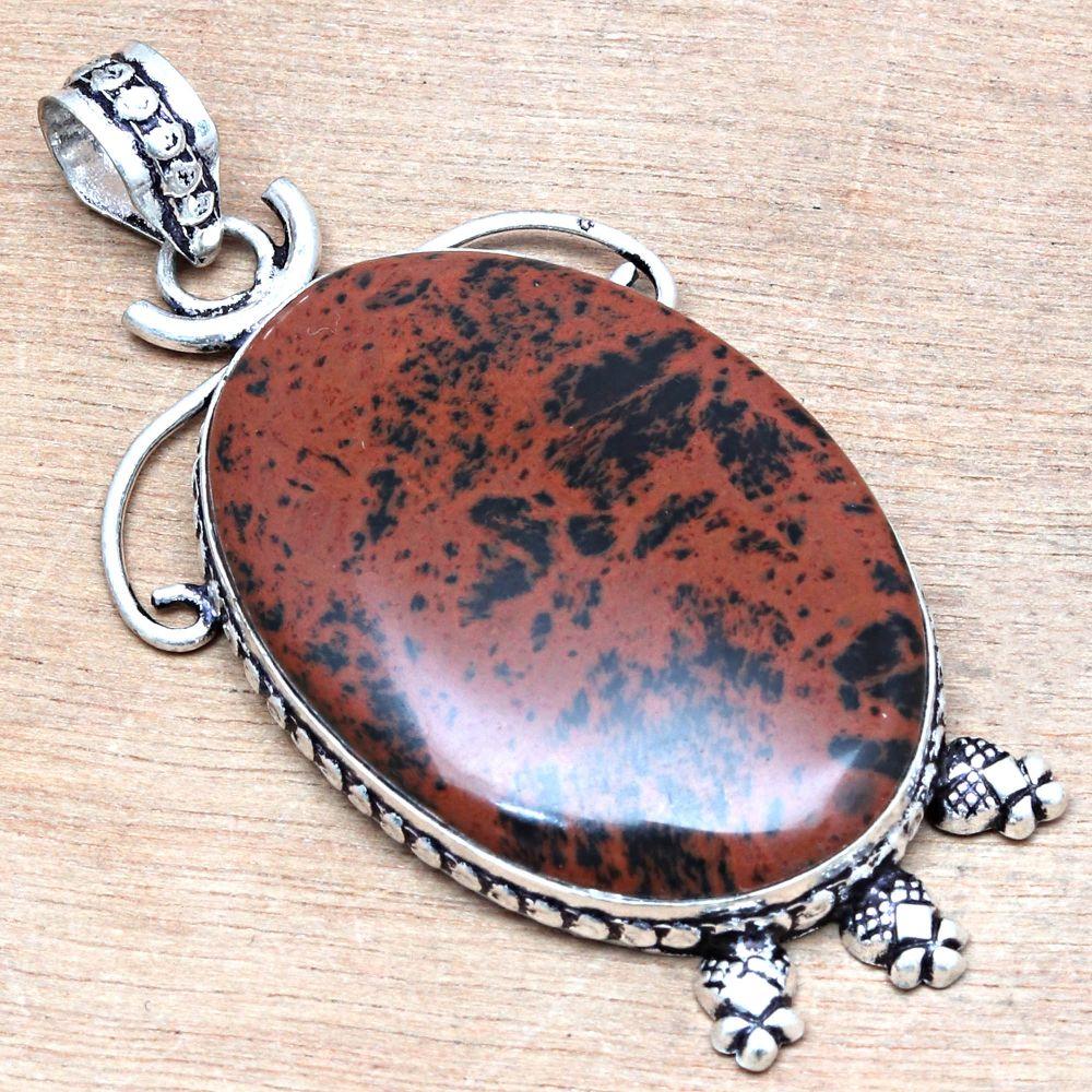 Necklace Mahogany Obsidian Gemstone Gift For Her 925 Silver Jewelry 2.25"