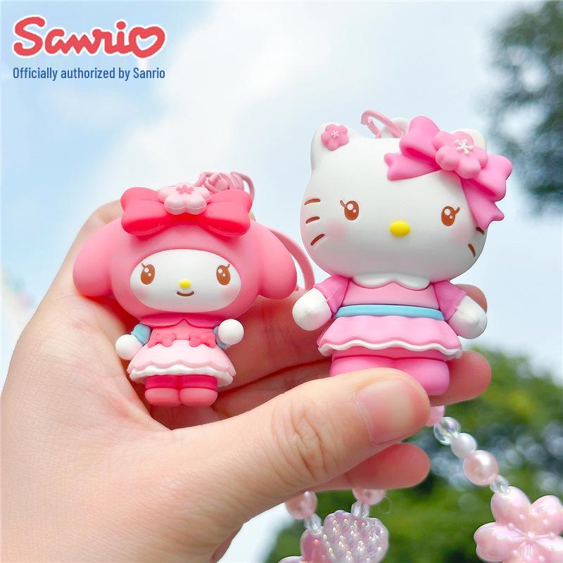 Sanrio Twinkling Cherry Blossom Hello Kitty & Kuromi Pendant Keychain Gift