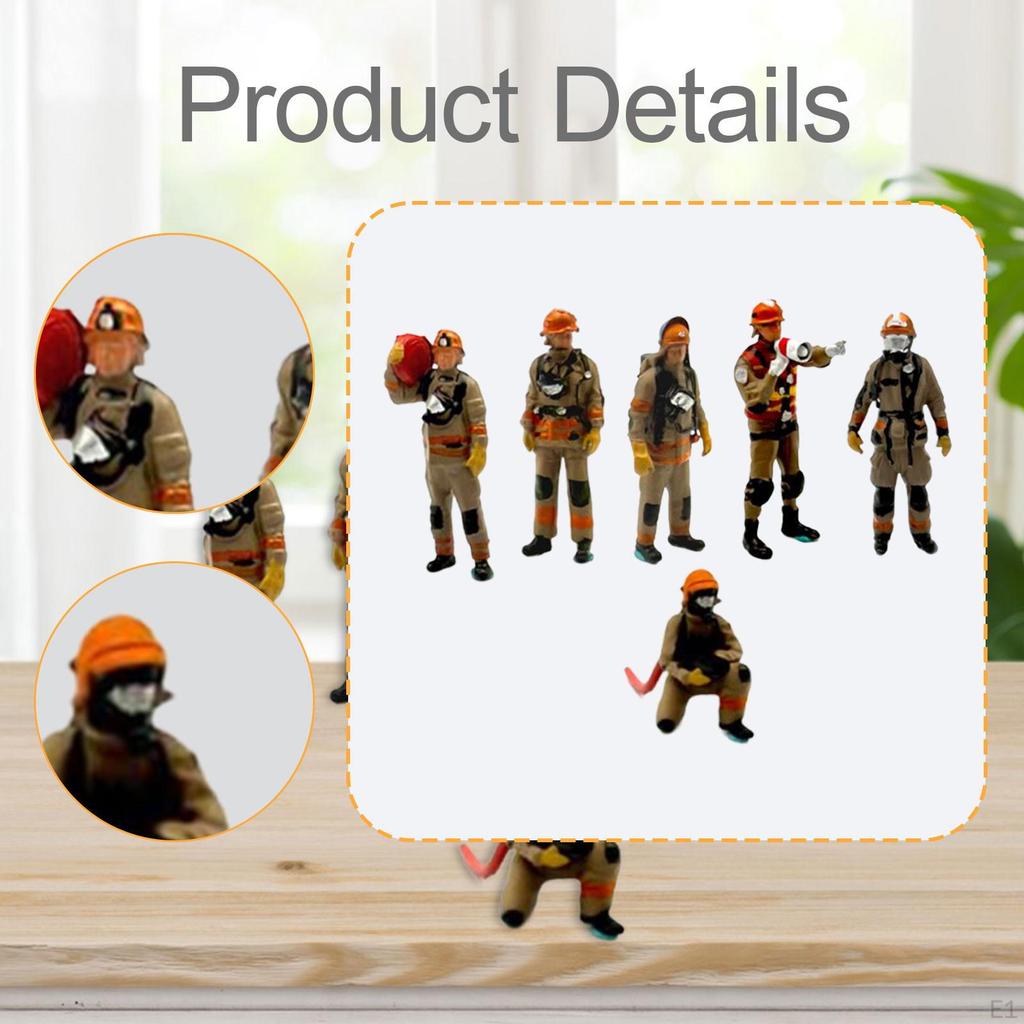 6x 1:64 Firefighter Figure Models Miniature Figurines Prop Mini Fireman Dolls for Boys Play Birthday