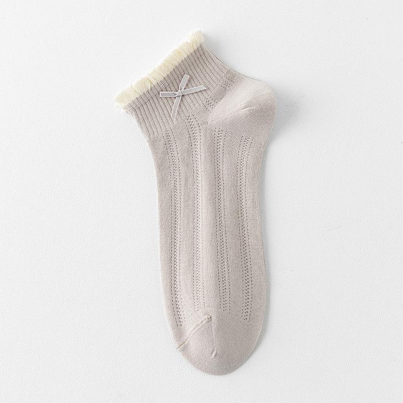 

Носки с бантом, Женские короткие носки, Летние однотонные хлопковые носки, Тонкое сетчатое кружево, Обувь и носки для девочек 1 pair