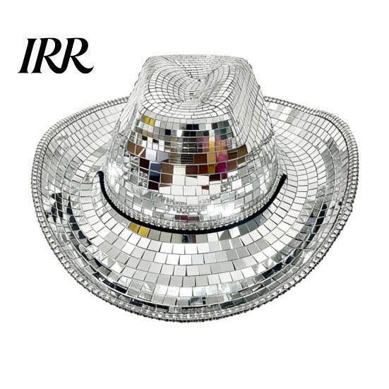 Durable Disco Hat Western Cowboy for Men Women, Sparkly Silver Stage Mirror Music Festivals, Concerts, Party