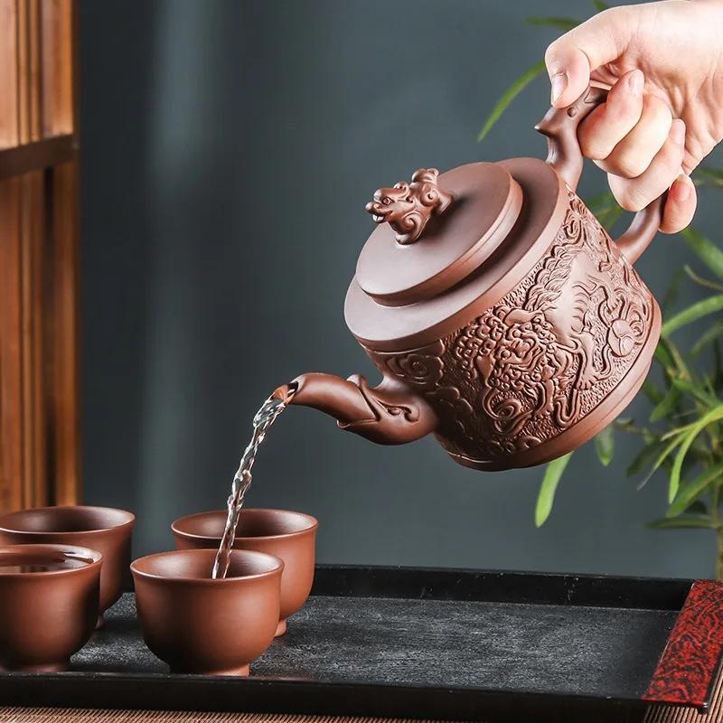 Håndlaget Kylin Dragon Pot, Kung Fu tesett, lilla sandfilter