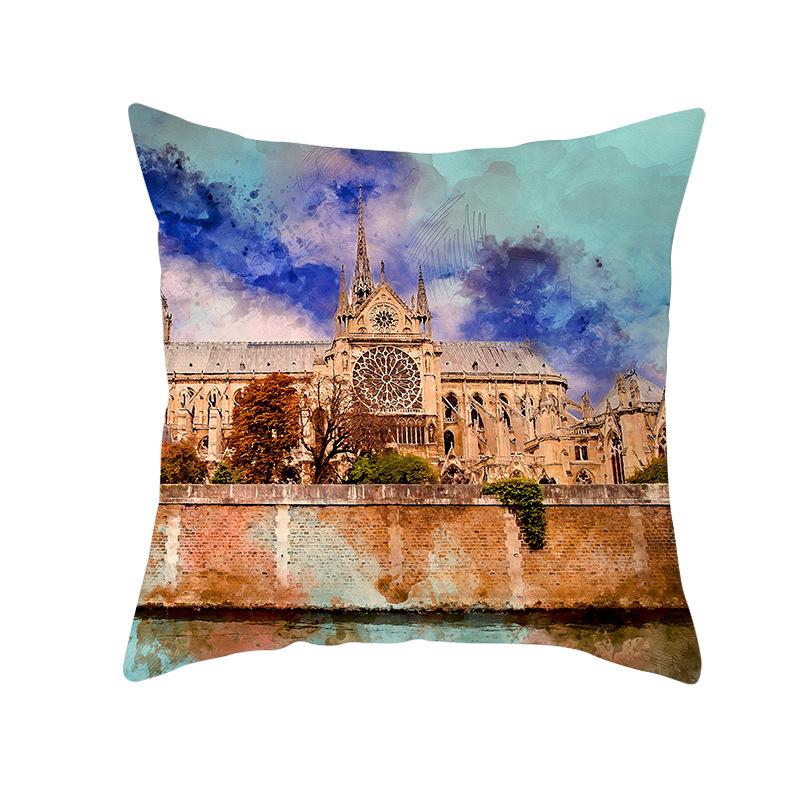 Notre Dame Cathedral French Landscape Pillow Cover European Print Cushion Waist Pillow Cover