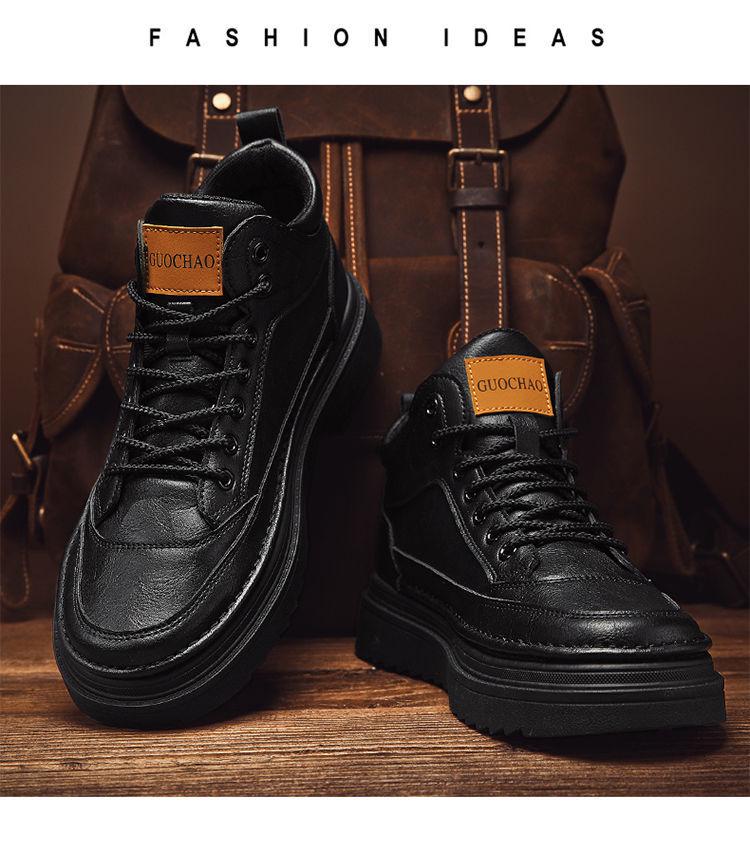 Herren 10cm Höhenerhöhende Wasserdichte Leder Martin Stiefel - Winter High-Top Arbeits- & Freizeit-Schuhwerk