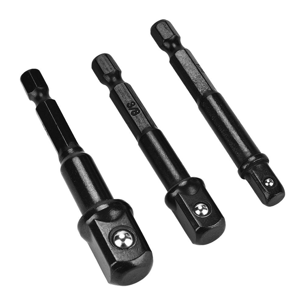3Pcs Black Socket Adapter 1Celsius4 Hex Shank to 1Celsius4 3Celsius8 1Celsius2 Head Drill Bit Driver