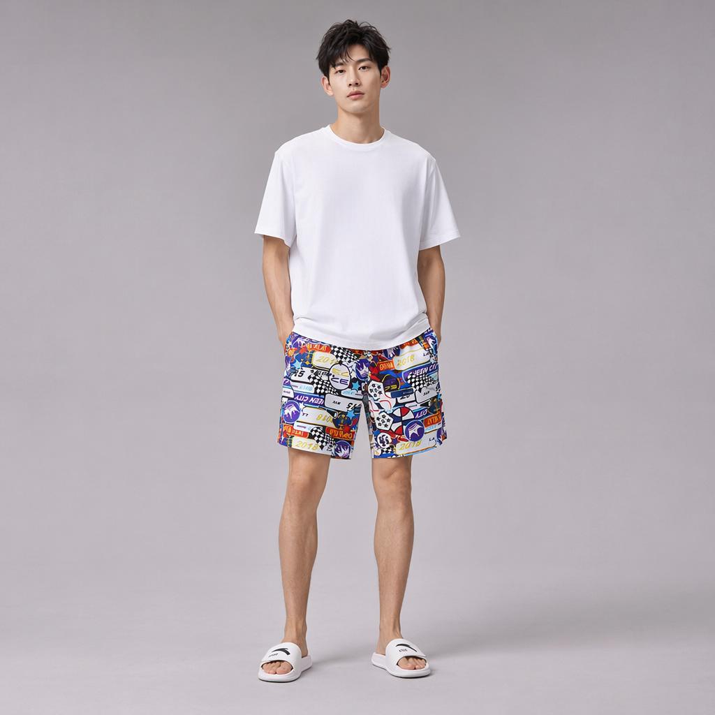 Anta Patterned Breathable Square Swim Trunks Men swimwear Pure-White Basic-Black Star-Purple 1823531450-4