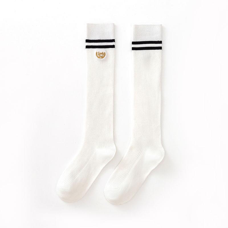 Mid-Calf Stripe Letter Embroidered JK Cotton Socks - Slimming, Solid Color, Knee-High Leg Warmers