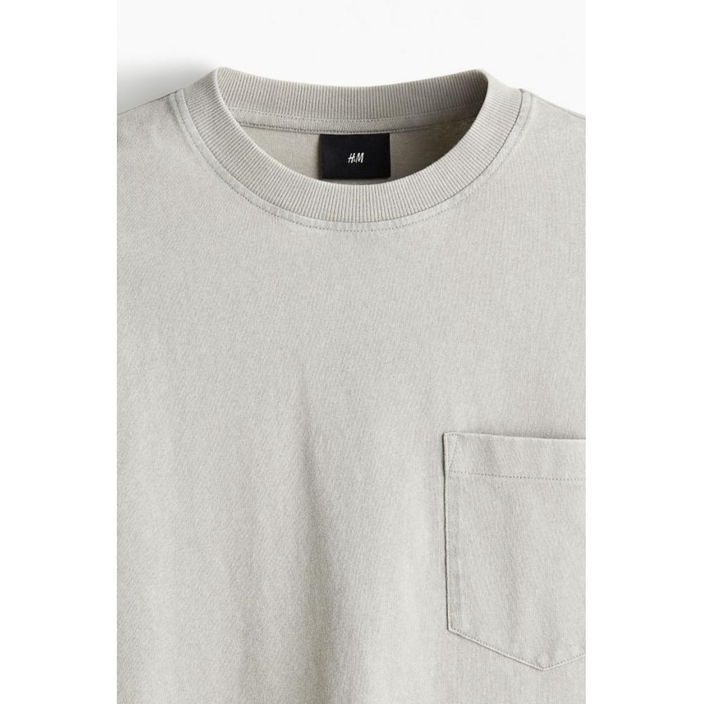 H M wasHed Look Jersey Top Loose Fit Dusty Green