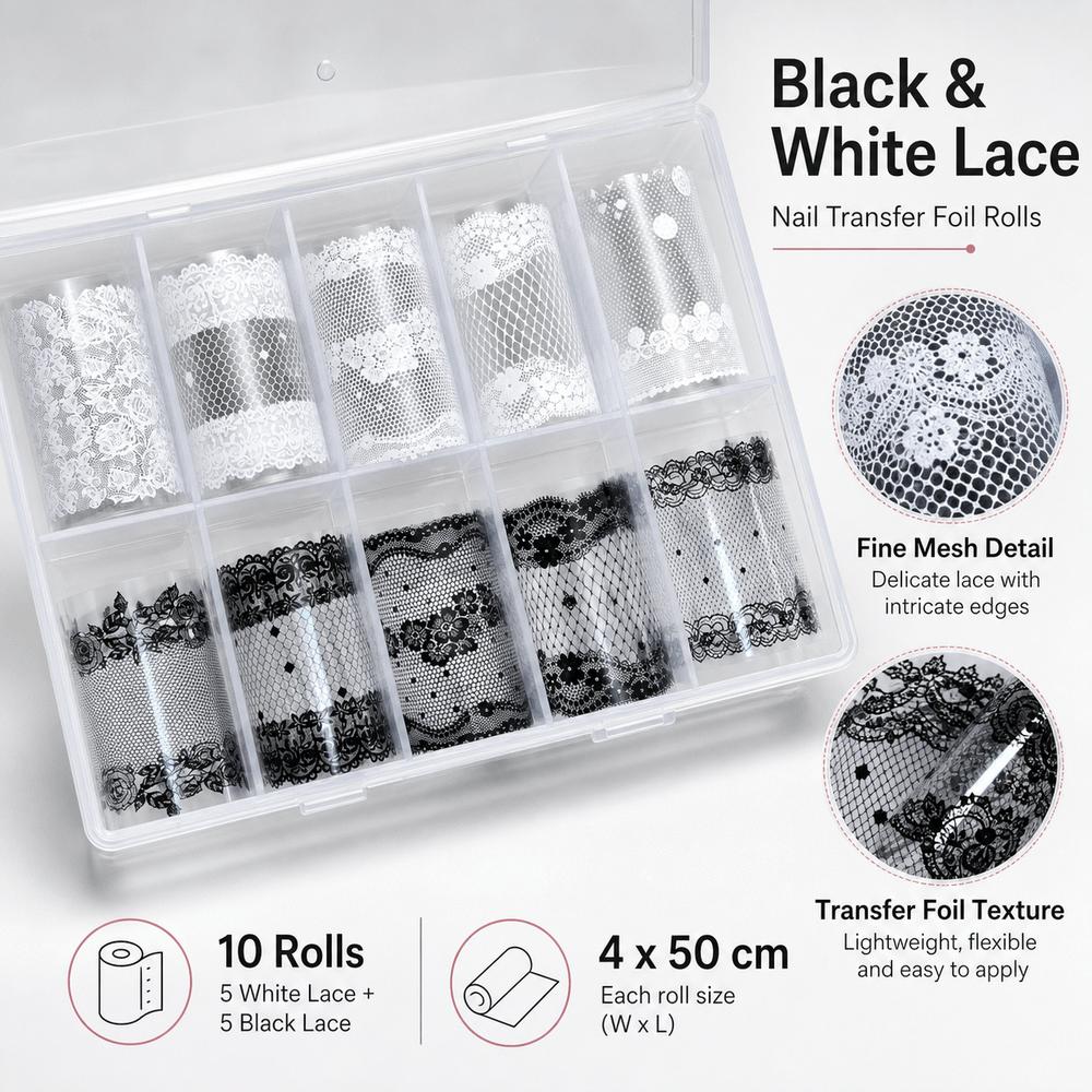 Lace Design Nail Foils Black White Nail Decals Professional Transfer Paper Manicure DIY