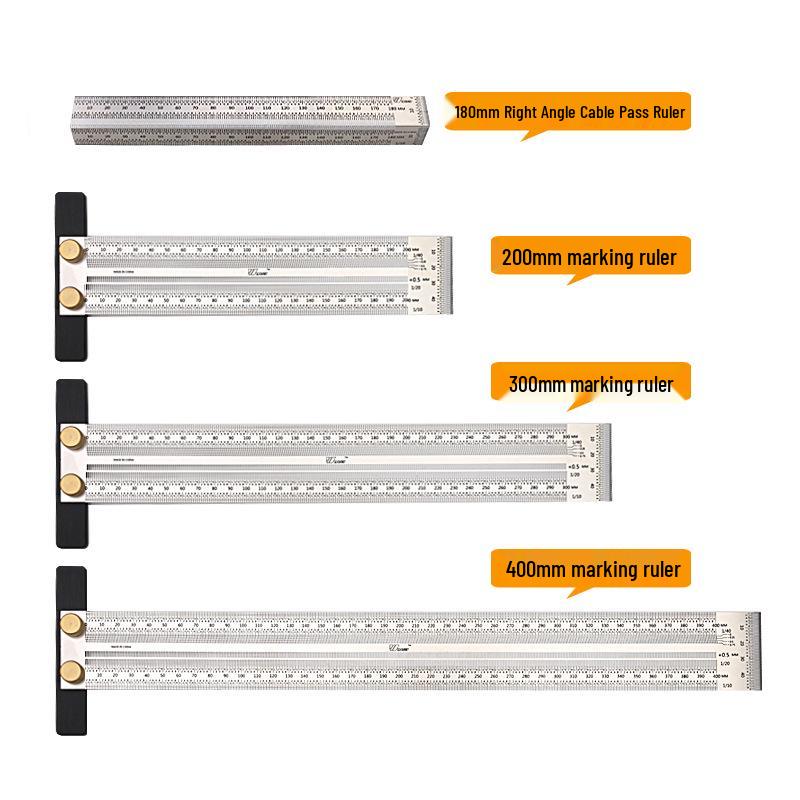 Stainless Steel Multifunctional Ruler for Woodworking: Hole, Wire Passing, Marking, and Scale with Backstop.