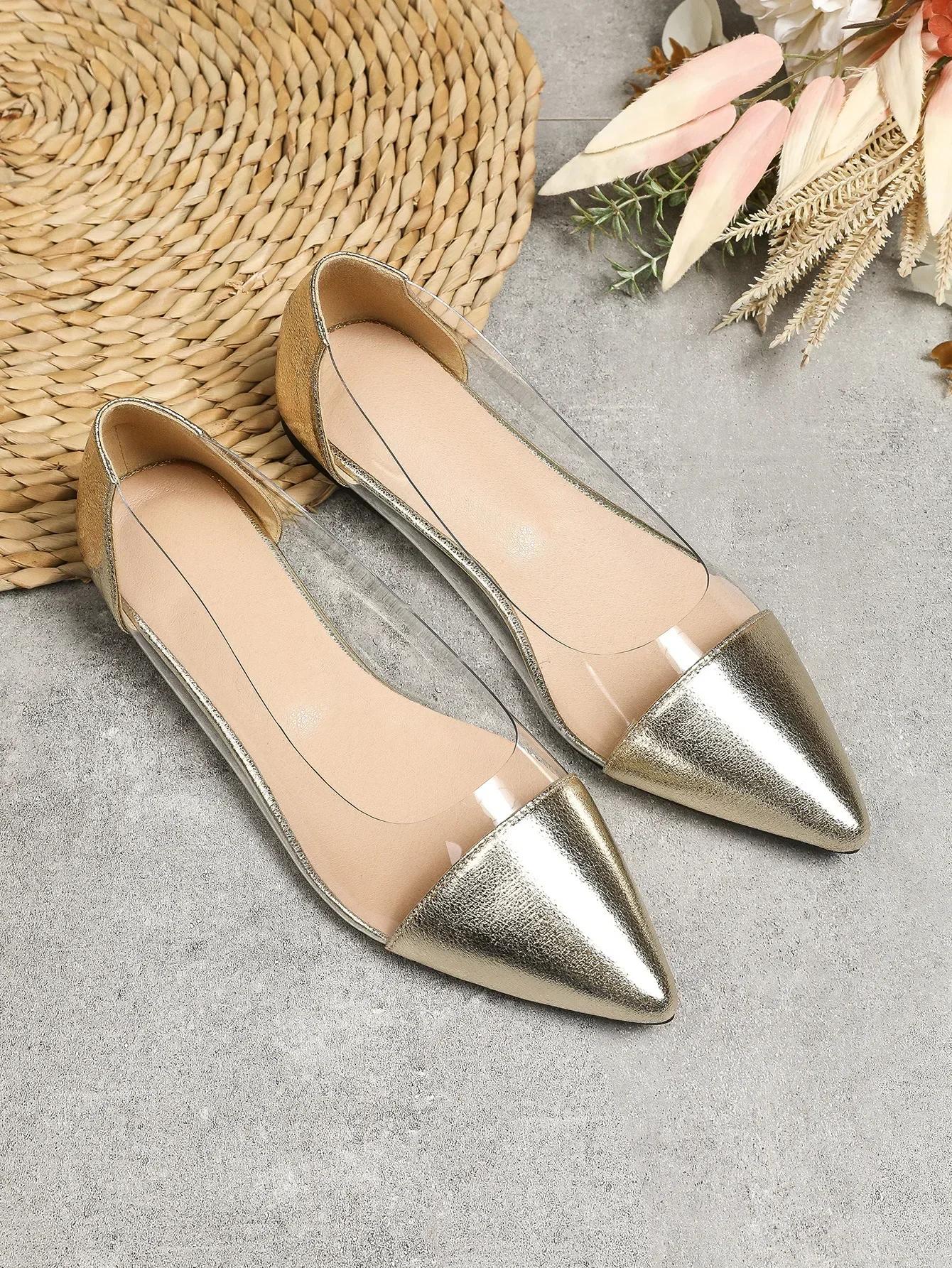 

Сексуальные прозрачные туфли на плоской подошве с неглубоким носком, модные повседневные легкие удобные большие женские прогулочные туфли 2024 40 золотой