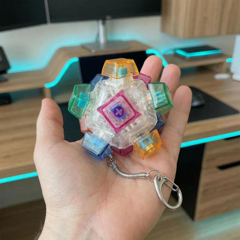 Keyboard Style LED Light Up Keychain Fidget Toy with 12 Clickable Buttons Stress Relief for Kids Backpack Decor