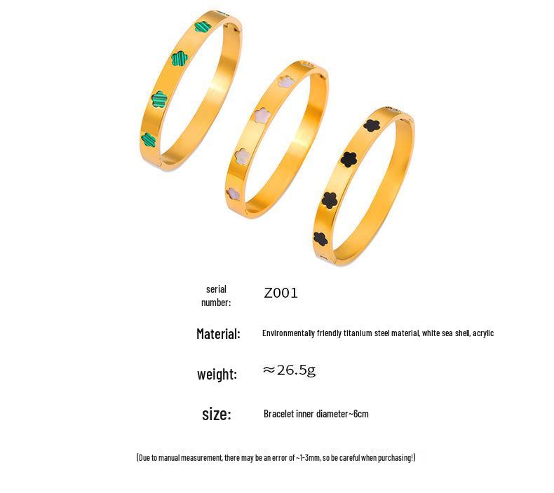 Elegant Gold-Plated Titanium Steel Bracelet with White Shell Flower and Geometric Acrylic Inlay