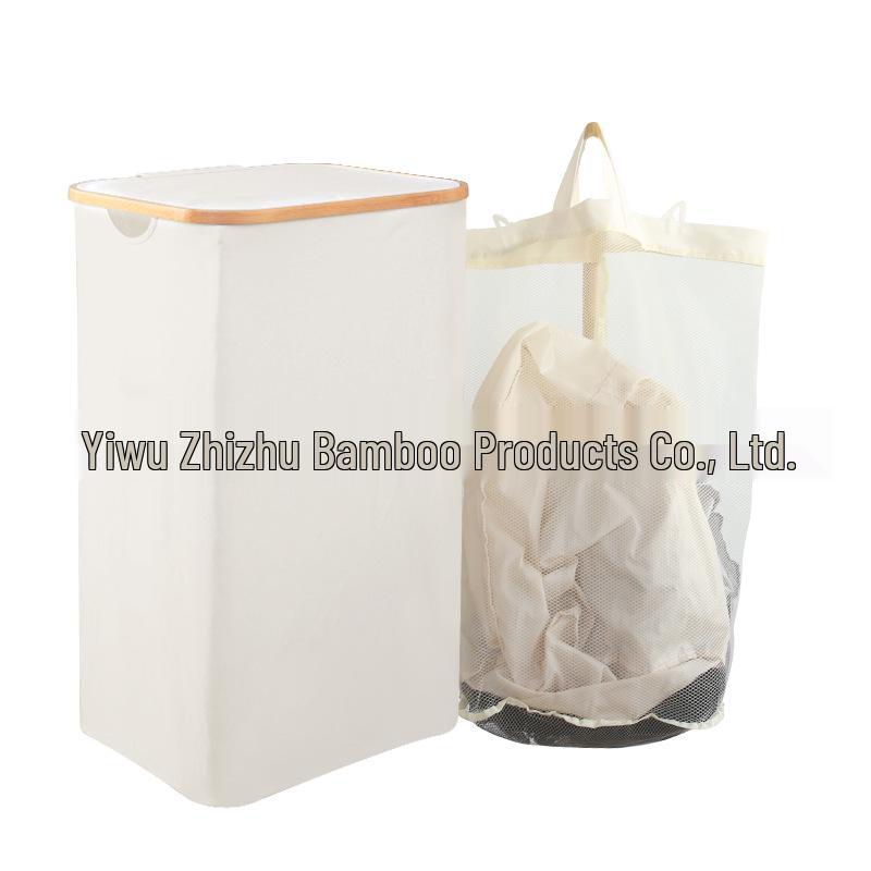 

Large Capacity Bamboo Laundry Hamper with Lid and Inner Bag - Folding Basket for Clothes, Toys, and Sundries бежевый