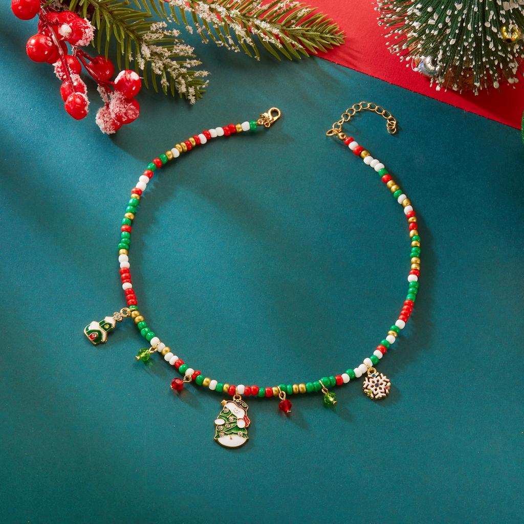 Trendy Christmas Snowman Beaded Choker Clavicle Chain Necklace for Women Delicate Sweet Xmas Snowflake Festival Jewelry Gift