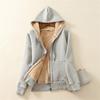 Retro Autumn Winter Warm Coat Women Fashion Zip Up Solid Hooded Sweatshirt Office Lady Casual Coats Street Clothes