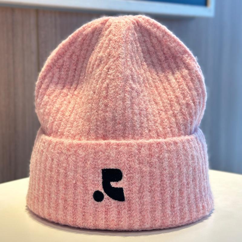 Embroidery Letter Knitted Hat for Men and Women Autumn and Winter Big Head Circumference Thickened Warm Wool Hat Couple Hat