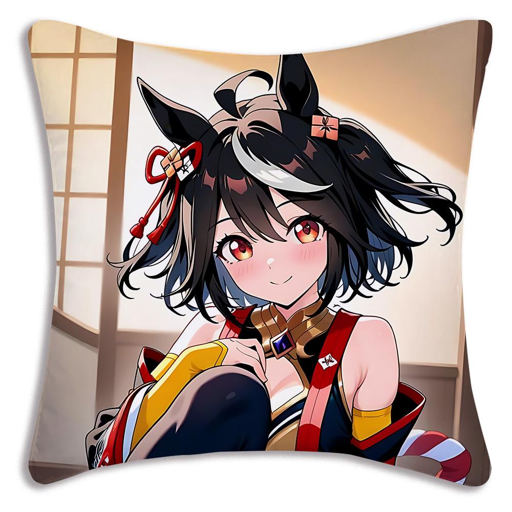 Anime Uma M-Musume Pretty Derby Pillow Covers Cartoon Sofa Decorative Home Double-sided Printing Short Plush Cute Cushion Cover