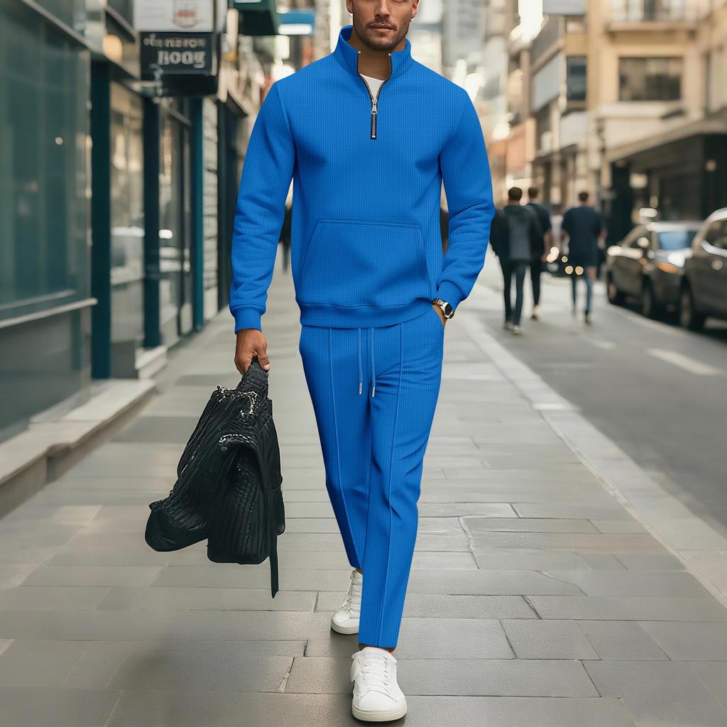 Cross-Border Autumn Solid Color Waffle Hoodie & Long Pants Set
