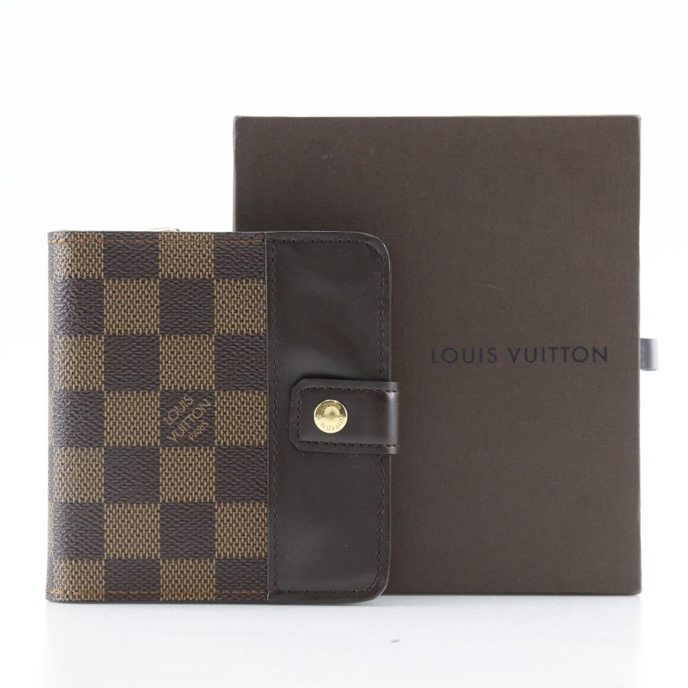 Louis Vuitton Compact Zip Bi-Fold Wallet M61668 Brown Damier Canvas Women Used