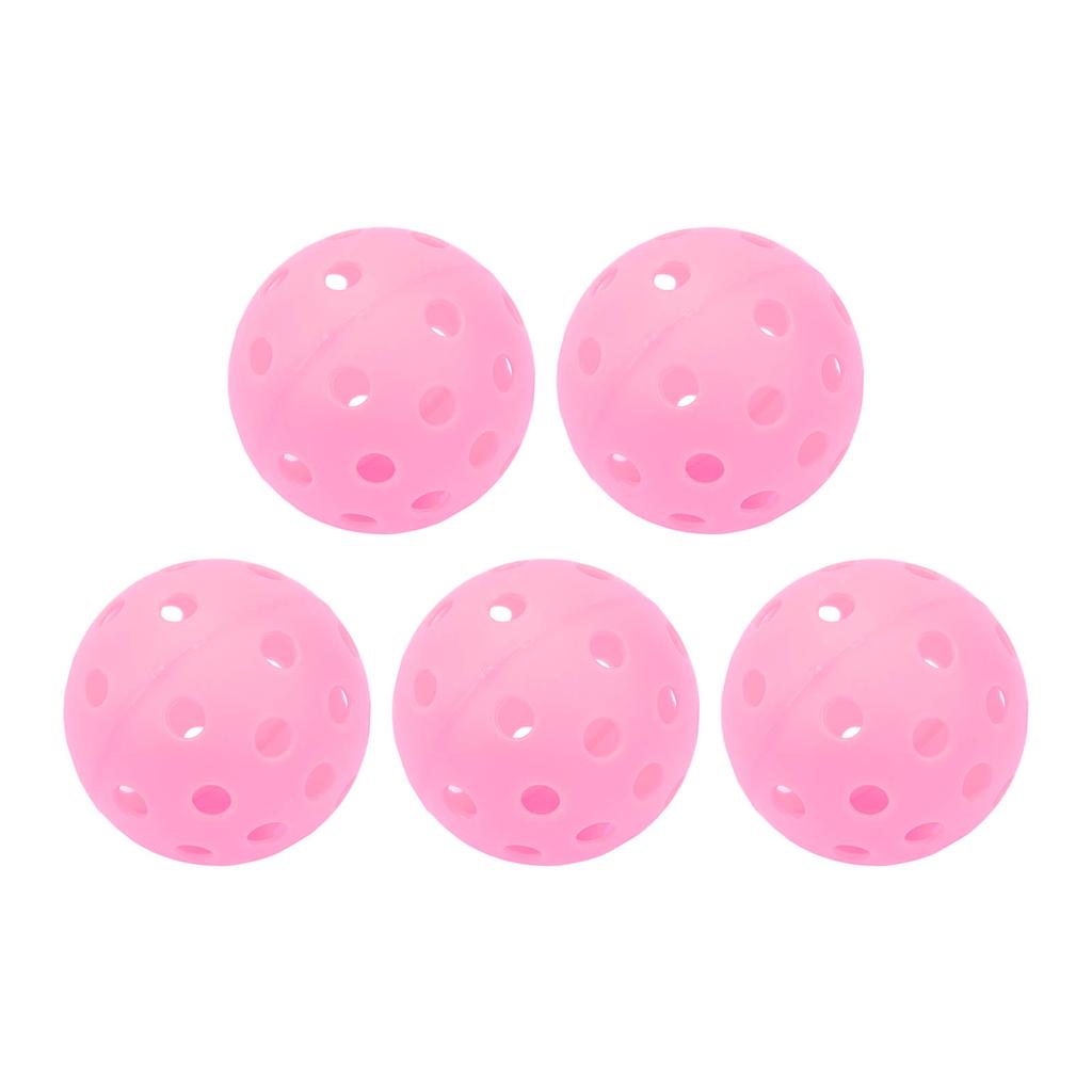 Lot de 5 balles de pickleball lumineuses à 40 trous, 74 mm, pour terrain extérieur, rose