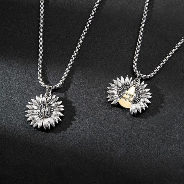 Vintage Grunge Long Saturn Necklace for Women and Man Angel Skull Sunflower Locket Necklace Fashion Jewelry Gifts for Boyfriend