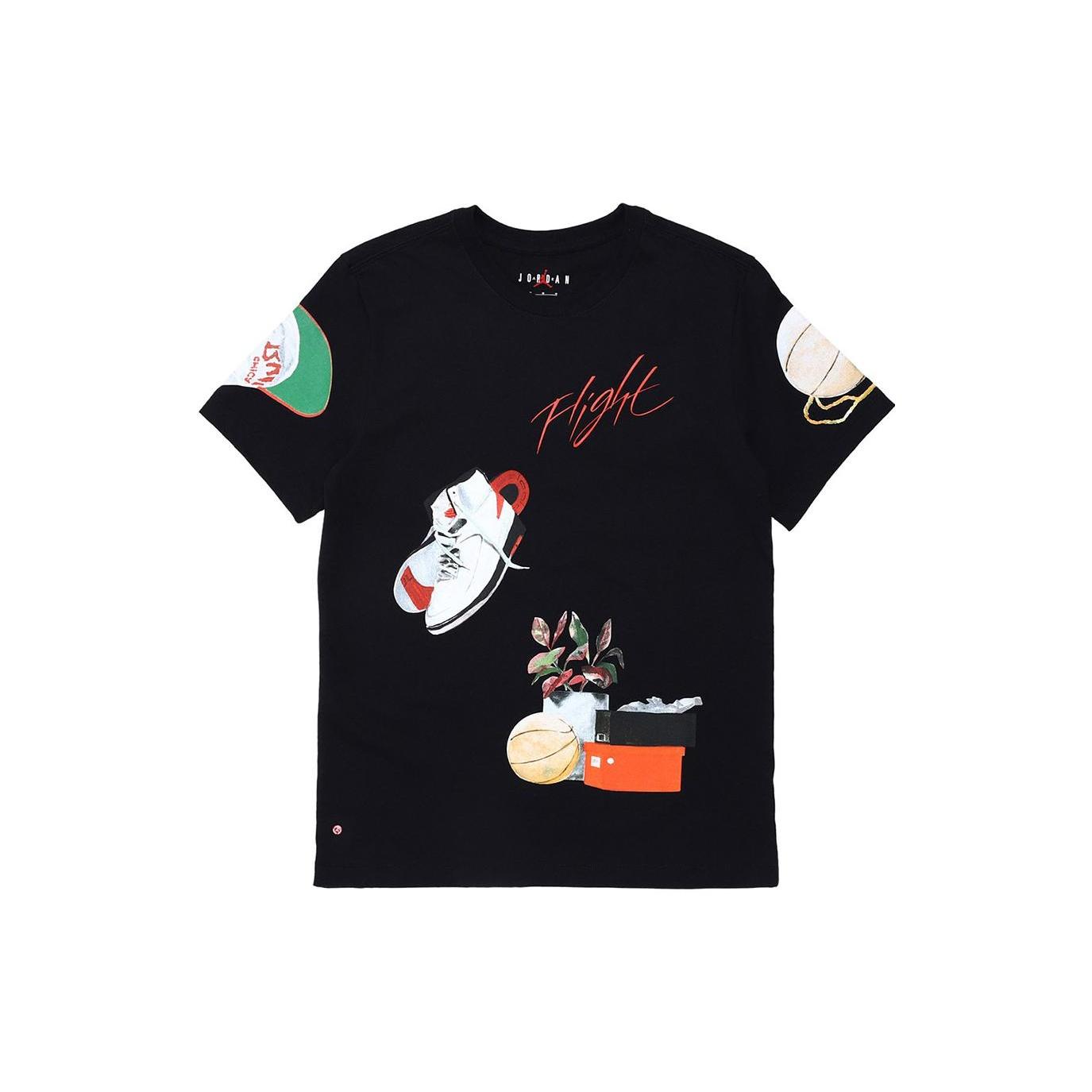 Men s Air Jordan Shoes Pattern Printing Round Neck Pullover Short Sleeve Black T-Shirt DQ7379-010 S