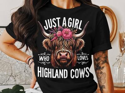 Floral Highland Cow T-Shirt: Farm Animal Tee