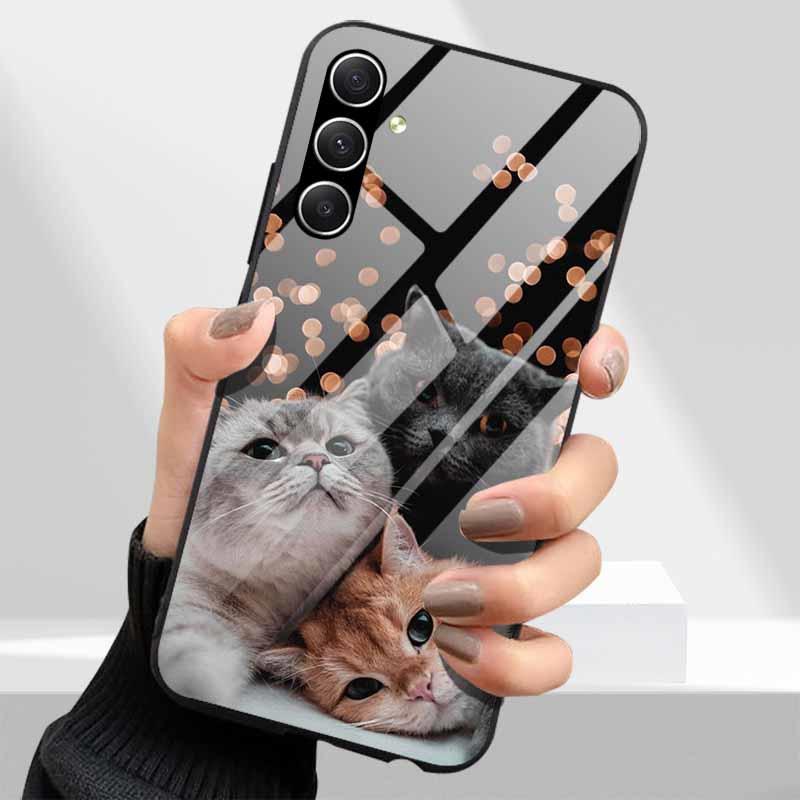 Tempered Glass Phone Cases for Samsung Galaxy A54 A14 A24 A34 Cover Hard PC Back Shell For M54 A15 A25 A55 5G A04s M23 M52 A 54