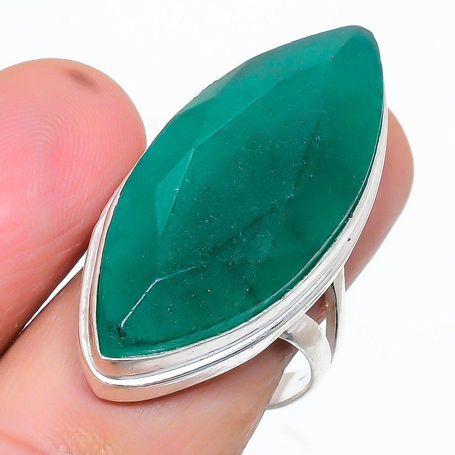 

Изумруд(Смоделированный) Этническое ювелирное кольцо ручной работы с драгоценными камнями, размер 9 VR-2201