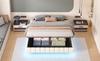 Cama Tapizada 180x200 cm, Estructura de Cama Flotante Hidráulica con Espacio de Almacenamiento, Cama Multifuncional sin Cabecero con Luz LED, Lino Beige